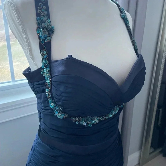 FAVIANA Couture Shirred Chiffon Mermaid Style Gown with Intricate Beading - Picture 5 of 11